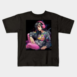 Game Over Sad Japanese Anime Girl Vaporwave Aesthetic Kids T-Shirt